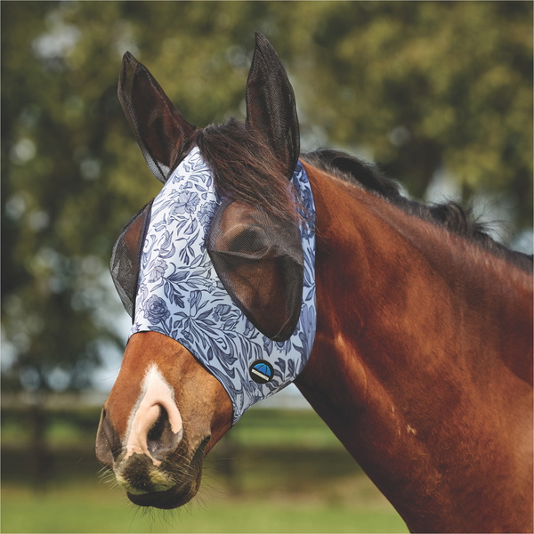 2026 WeatherBeeta Comfitec Deluxe Stretch Fly Mask With Ears 1029984038 - White / Navy Floral Print
